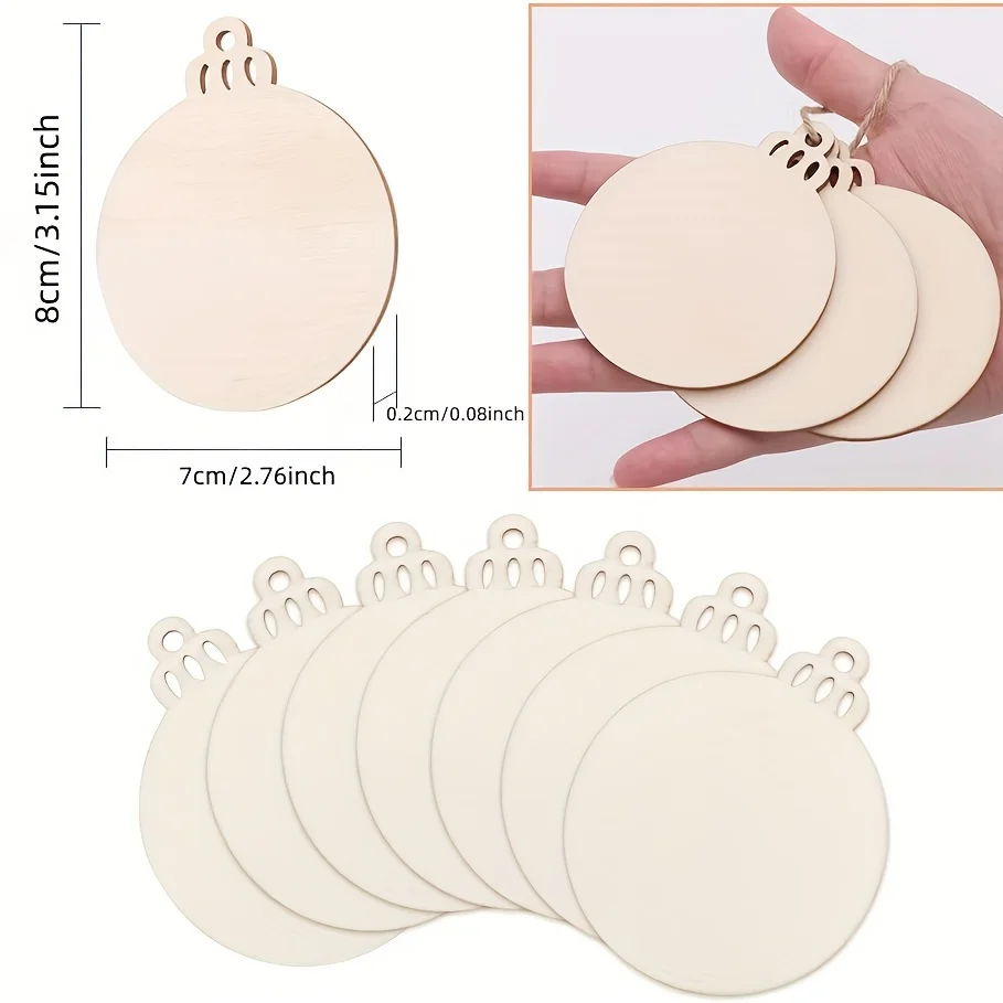 20pcs Round Bauble 7x8cm Unfinished Wood Slices With Hole Arts Crafts Centerpieces DIY Christmas Ornaments Hanging Decorations