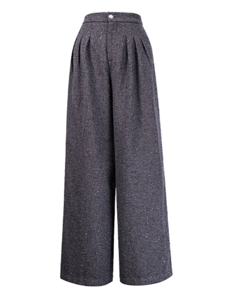 Fashion Business Formal Shiny Wide Leg Loose Long Pant Elegant Lady Mujer High Waist Folds Trousers Casual Women Street Clothes