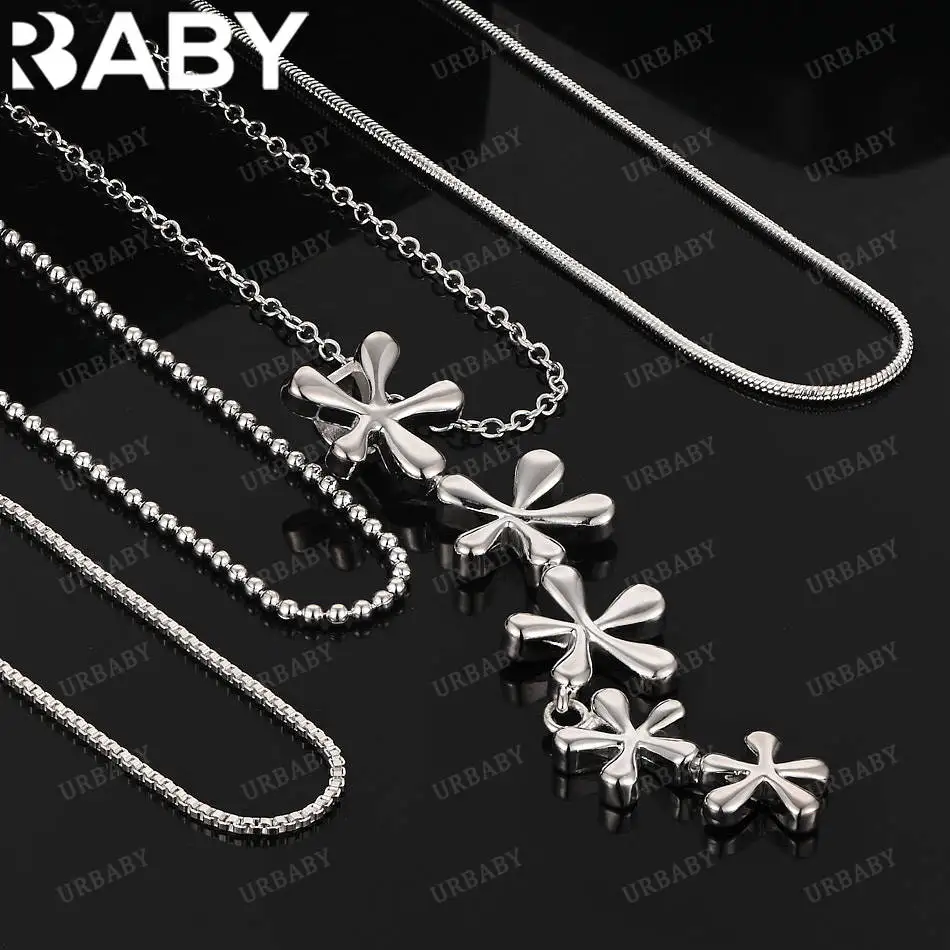 

URBABY 40-75cm 925 Sterling Silver Flowers Pendant Necklace For Women Charm Trend Birthday Gifts Fashion Party