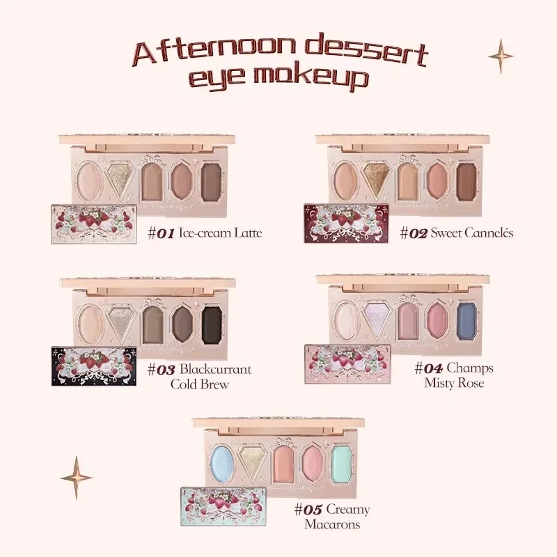 Flower Knows Erdbeer-Rokoko-Lidschatten-Palette, 5 Farben, glitzernd, matt, natürlicher Bronzer, vielseitig einsetzbar, Kawaii-Make-up, Vintage-Look