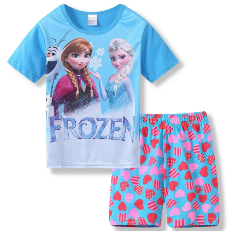 Hot Summer Short sleeved Pyjamas Suit Frozen elsa Anna kids Sleepwear Pijamas Cotton Nightwear Clothes Pajamas Sets Gift