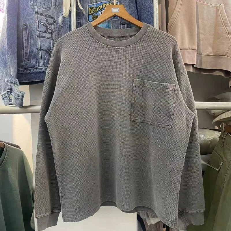 

Модная мужская футболка с длинным рукавом, плотная, серия Heavyweight, 300 г, готовая к носке, окрашенная, винтажная, базовая, однотонная