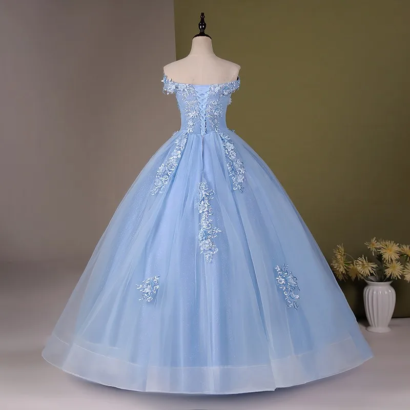 2024 Blue 15 Quinceanera Dress Off The Shoulder Appliques Quinceanera Dresses Sleeveless Ball Gown Party Prom Dress Customized