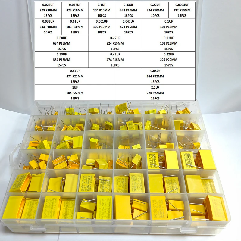 315pcs-21values-x2-safety-capacitor-275vac-102k-225k-1nf~22uf-223-104-105-225-474-684-102-103-473-334-333-assorted-kit-box