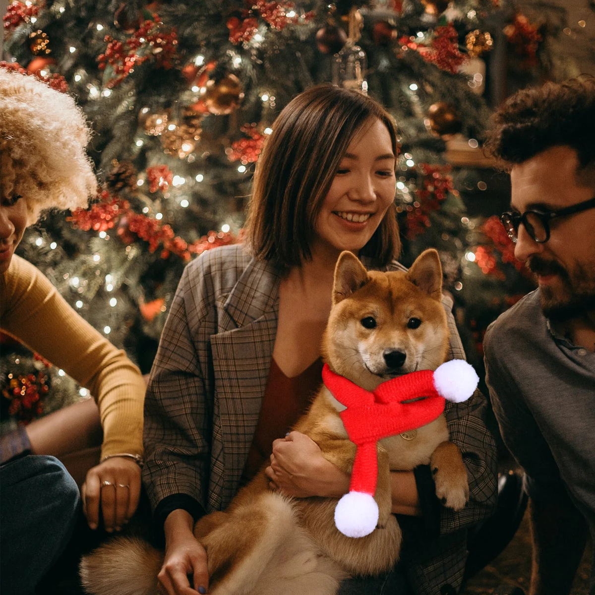 

10Pcs Christmas Pet Scarves Mini Dog Cat Scarf Soft Pom Poms for Small Pets Party Gathering Photo Taking Holiday Costume