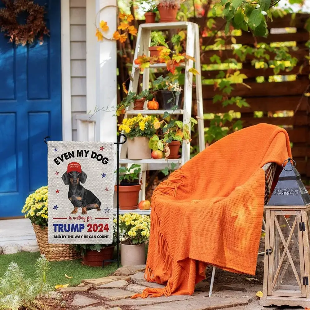 Funny Dog Cat Garden Flag Even My Dog Is Waiting for Trump 2024 Flag Banner for Outside Yard 12.5X18 Inch Double Side Style 3