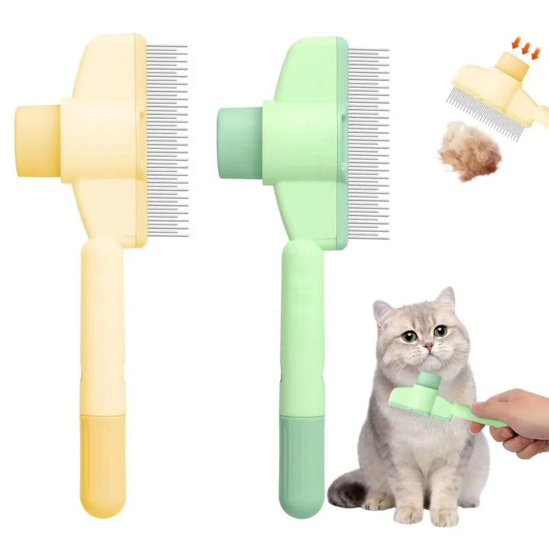 Pet Hair Removal Comb Flea Comb,New One-Click Self-Cleaning Pet Removal Combs for Short&Long Hair Cat Dog Comb for Grooming Mass