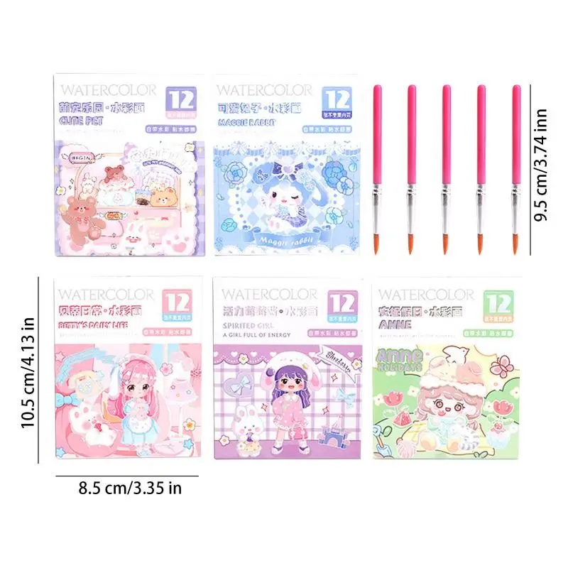 Книжка-раскраска с акварелью, детская книга с акварельными красками, 5X рабочая тетрадь с акварельными красками для детей, креативная акварельная раскраска