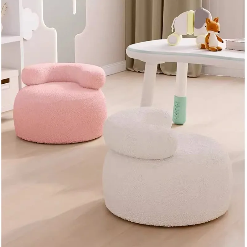 Household Small Stool Single Person Sofa Chair Modern Shoe Change Bench Lamb Wool Backrest Pouf Simplistic Living Room Low Stool