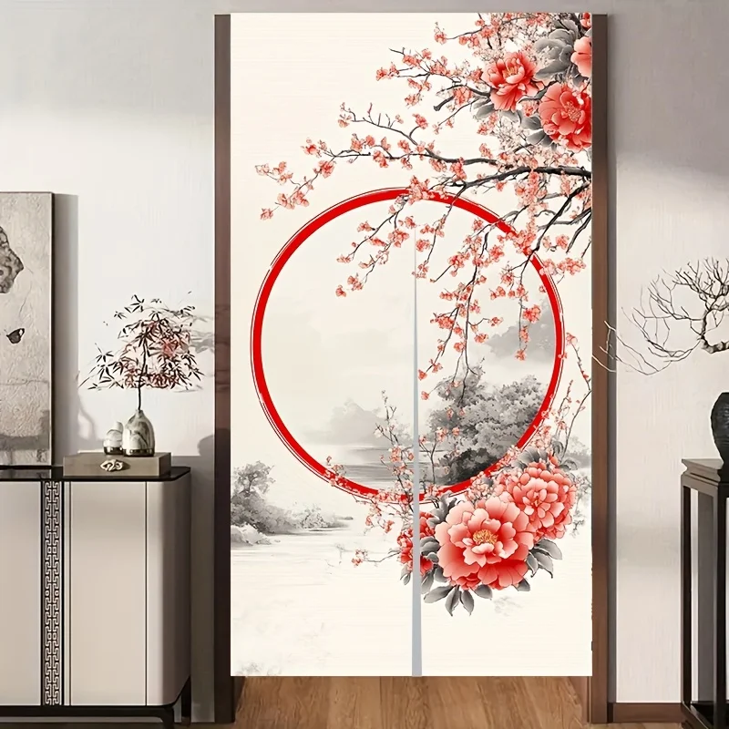 

1 шт., новый китайский стиль, цветок пиона, дверная занавеска, китайский стиль, цветок от руки, птица и пейзаж, тканевое украшение для дома