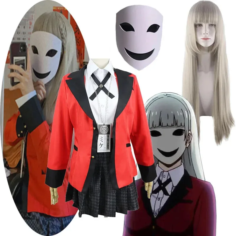 

Momobami Ririka Cosplay Costume Anime Kakegurui Compulsive Gambler Red School Uniform Uniform Wig Suit Masquerade Halloween