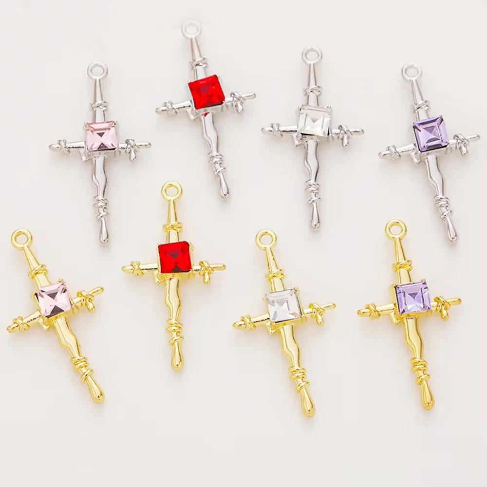 10 pcs Fashion Summer Minimalist Metal Enamel Diamond Multi Color Cross Earrings, Girls' Boutique Meteor Jewelry Accessories