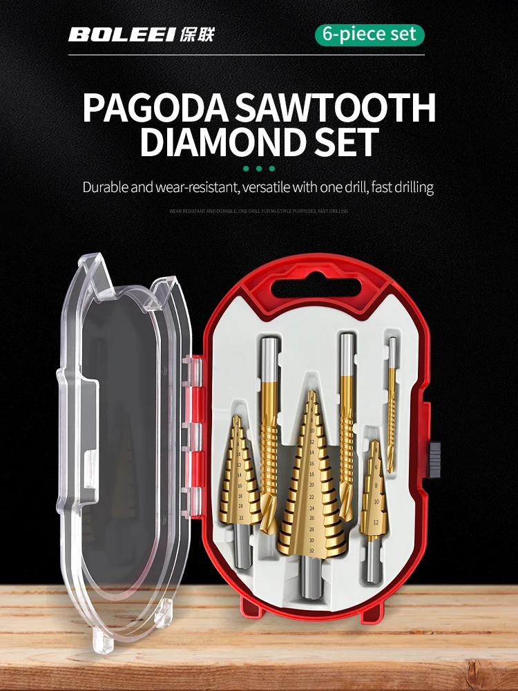 4-12/4-20/4-32mm Triangular Handle Straight Groove Ladder Drill 3/6/8 Saw Drill 6PC Hole Punching Worker Assembly Set