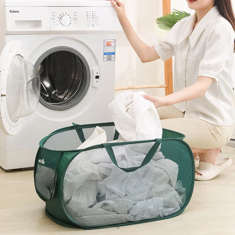 Horizontal Foldable Laundry Basket Mesh Cloth Breathable Laundrys Hamper Large Capacity Storage Baskets Home Accessories