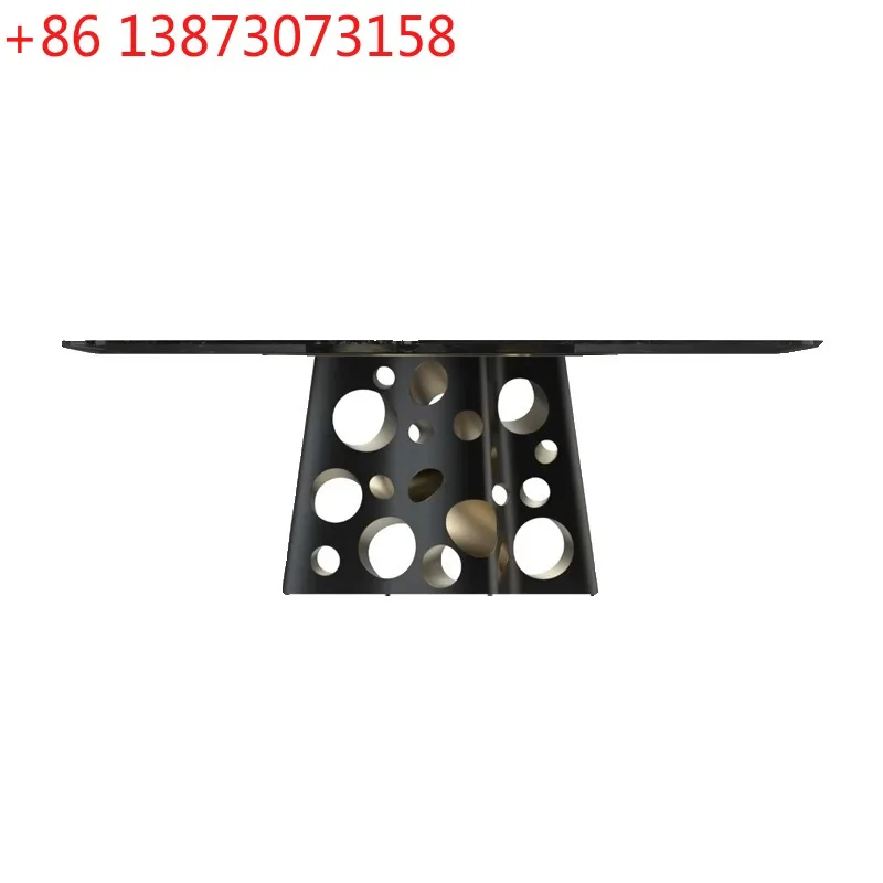 

Итальянский минималистичный прямоугольный обеденный стол из нержавеющей стали с каменной столешницей, двухцветный, класса люкс, креативный дизайн, простой и стильный.