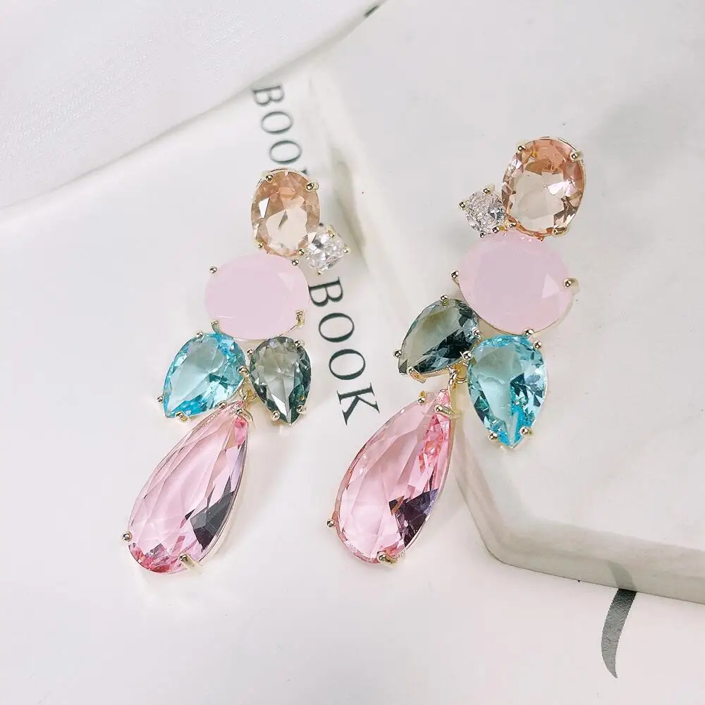 New Water Drop Dangle Women Fashion Cubic Zirconia Drop Earring Shining Color Big Stones Party Jewelry Wholesale