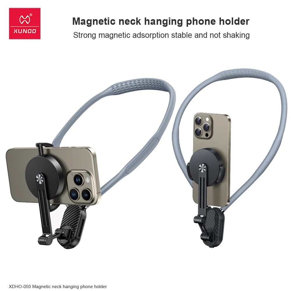 Xundd Magnetic Neck Cell Phone Holder POV/Vlog Selfie Mount Hand Free Phone Neck Clip Holder Chest Stand Strap Video Recording