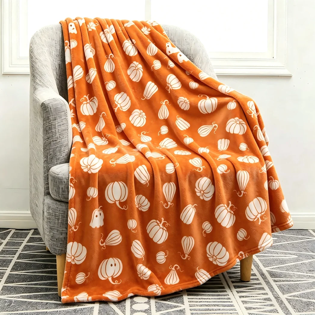 1pc Fall Throw Blanket for Couch Soft Cozy Autumn Pumpkin Blanket Gift Halloween X-mas Flannel Blankets Festival Four Season Use