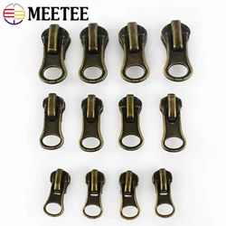 10/20/30/40/50Pcs Meetee 3# 5# 8# Bronze Zipper Puller Zip Slider Head for Metal Zippers Backpack Garment Sewing Accessories