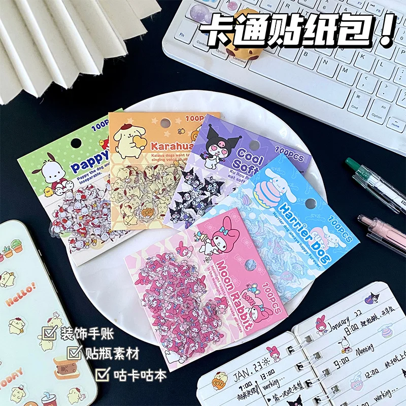 Sanrio Transparent Waterproof PET Sticker Pack DIY Bookkeeping Diary Decorative Material Stickers Cartoon Animal Mini Stickers