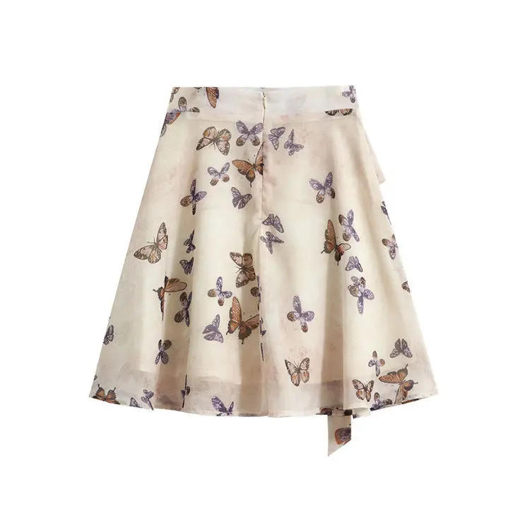 Floral Print A-Line Skirt High Waist Sweet Fairy Dress Youthful Chiffon Short Skirt Women