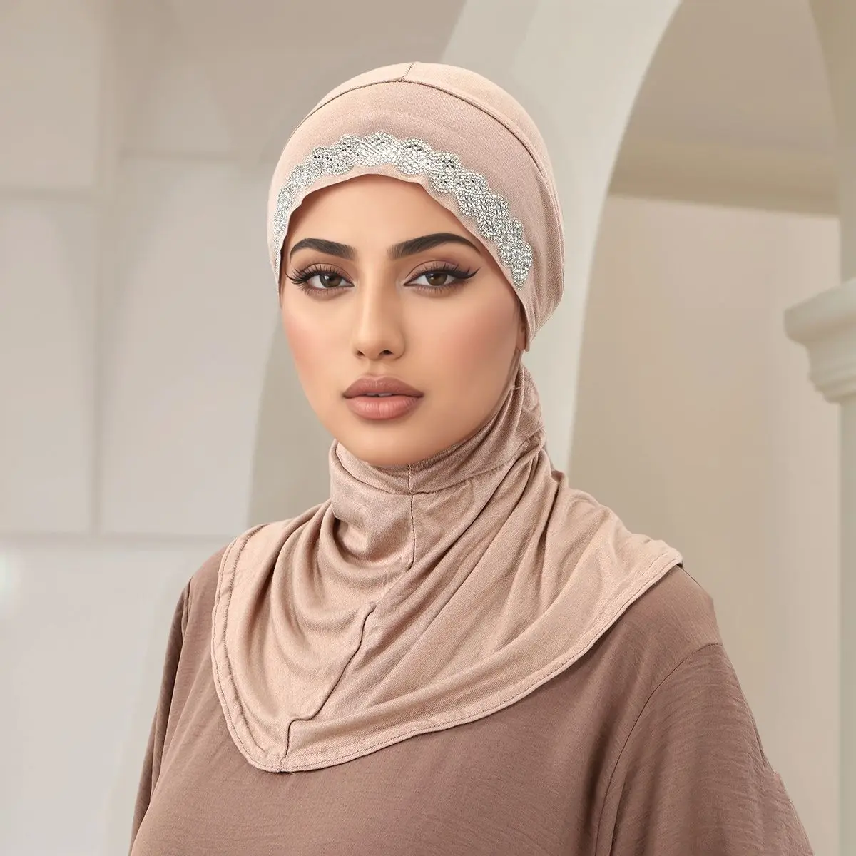 2025 Diamanti Amira Jersey Sciarpa Foulard Musulmano Hijab Donne Cravatta Indietro Testa Avvolgere Turbante Passamaca Cofano Islam Cappello Turbante Mujer