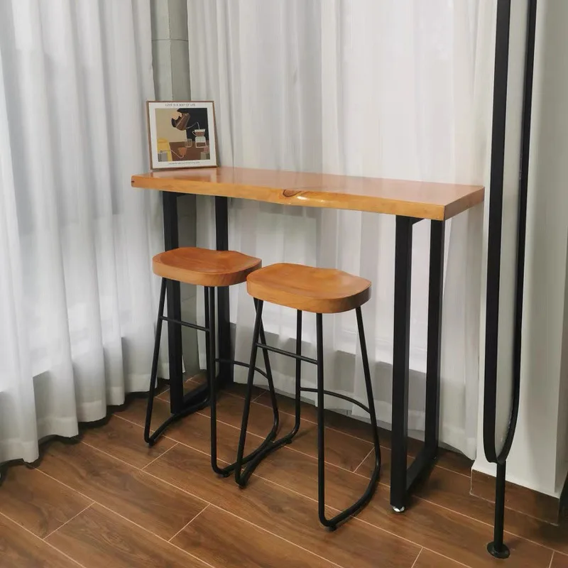 

Designer solid wood bar table chairs B&B high leg natural side long table balcony milk tea shop café bar counter