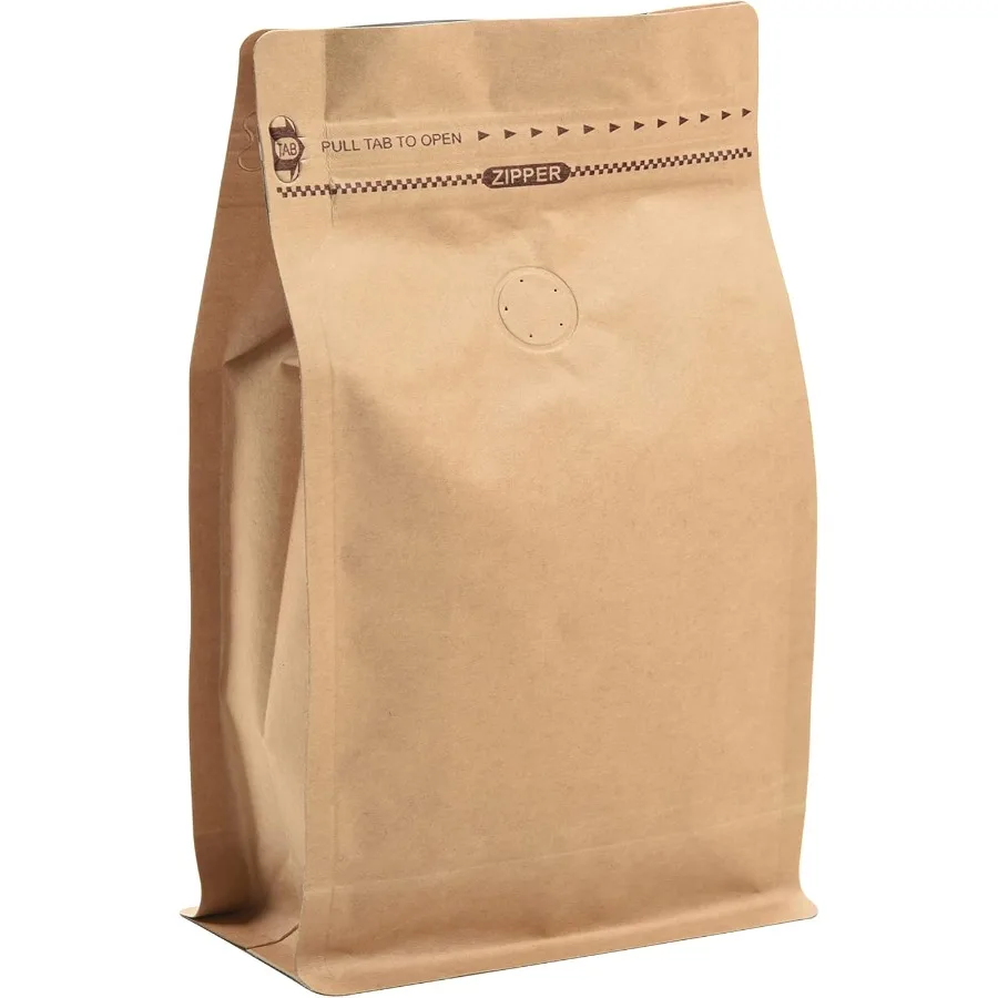 

100 Count 16oz 1lb Kraft Paper Coffee Bags High Barrier Kraft and Foil Liner Flat Bm Coffee Pouches with Degassing Valve Rseala