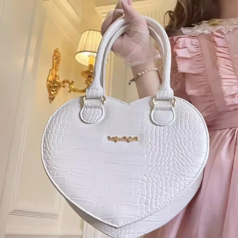 Sweet Heart Shoulder Bag Elegant Solid Lolita Bag Crocodile PU Crossbody Bag JK Uniform Girls Hand Bag Autumn Bolsas Сумка