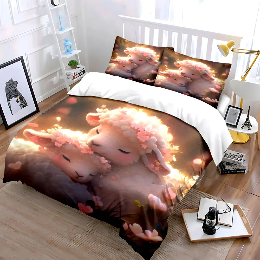 

"Floral Sheep Trio for Decorations" kid's and adults' bedroom decor, Exquisite three-piece bedding set gift