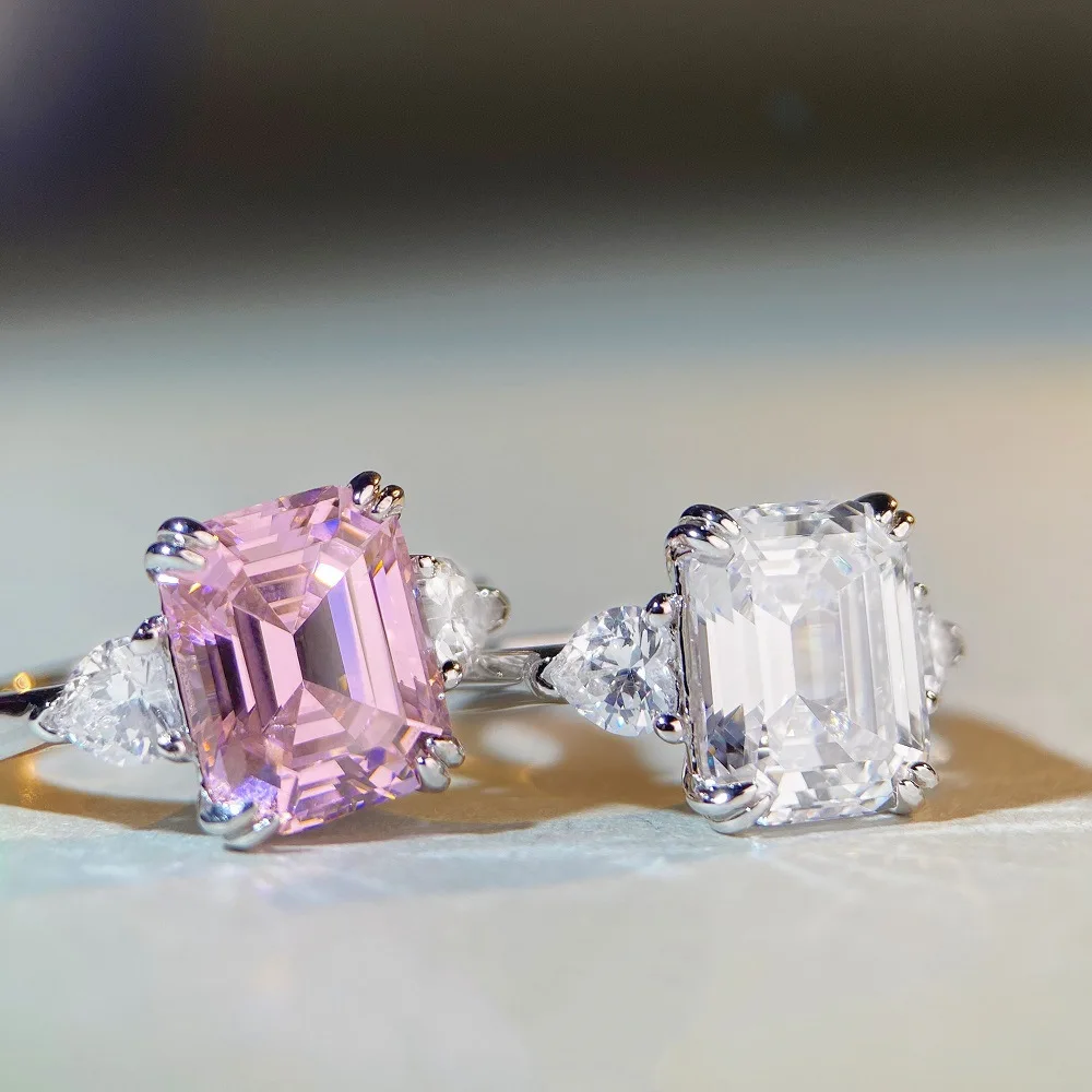 Luxury white gold ring women's platinum PT950 pink  Zircon ring women's European and American gemstone ring