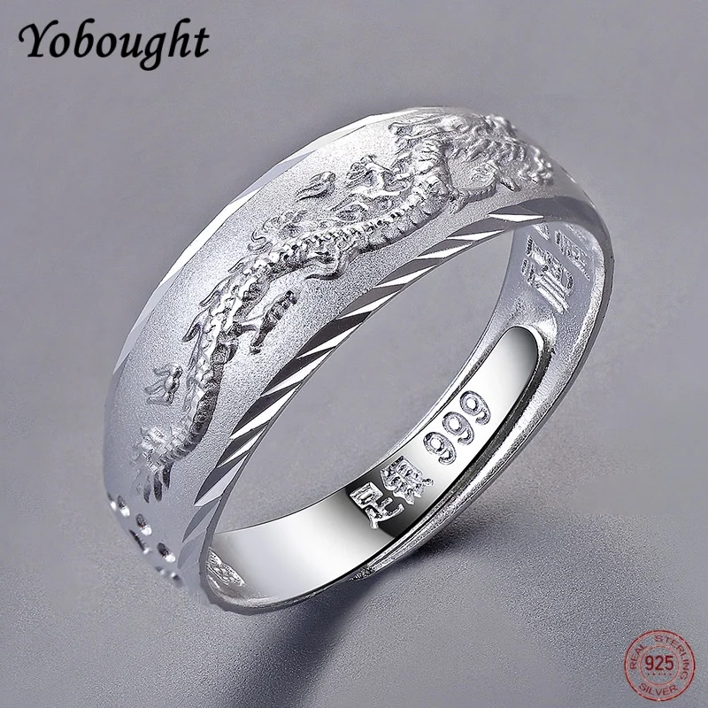 True 999 foot Silver Retro 3D Relief Dragon Domineering Personality Ring Men's Adjustable High-end Jewelry Wholesale