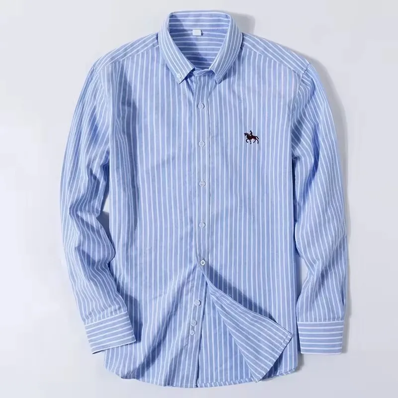 Basic Oxford Dress Shirt For Men Long Sleeve 100% Pure Cotton Solid Casual Plaid Striped Social Business Male Regular-Fit S-6XL