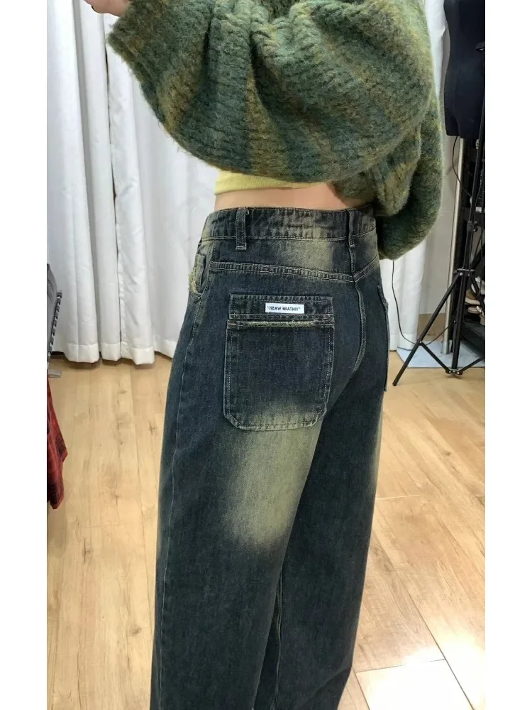 American Vintage High Waist Straight Jeans Women\'s Grunge Casual 2000s Pants Trash Baggy Wide Leg High Street Style Denim Trouse