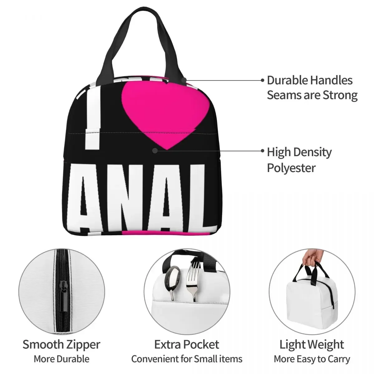 I Love ANAL Lunch Bag Unisex Portable Cooler Insulated Lunch Box Food Bento Box - view 6