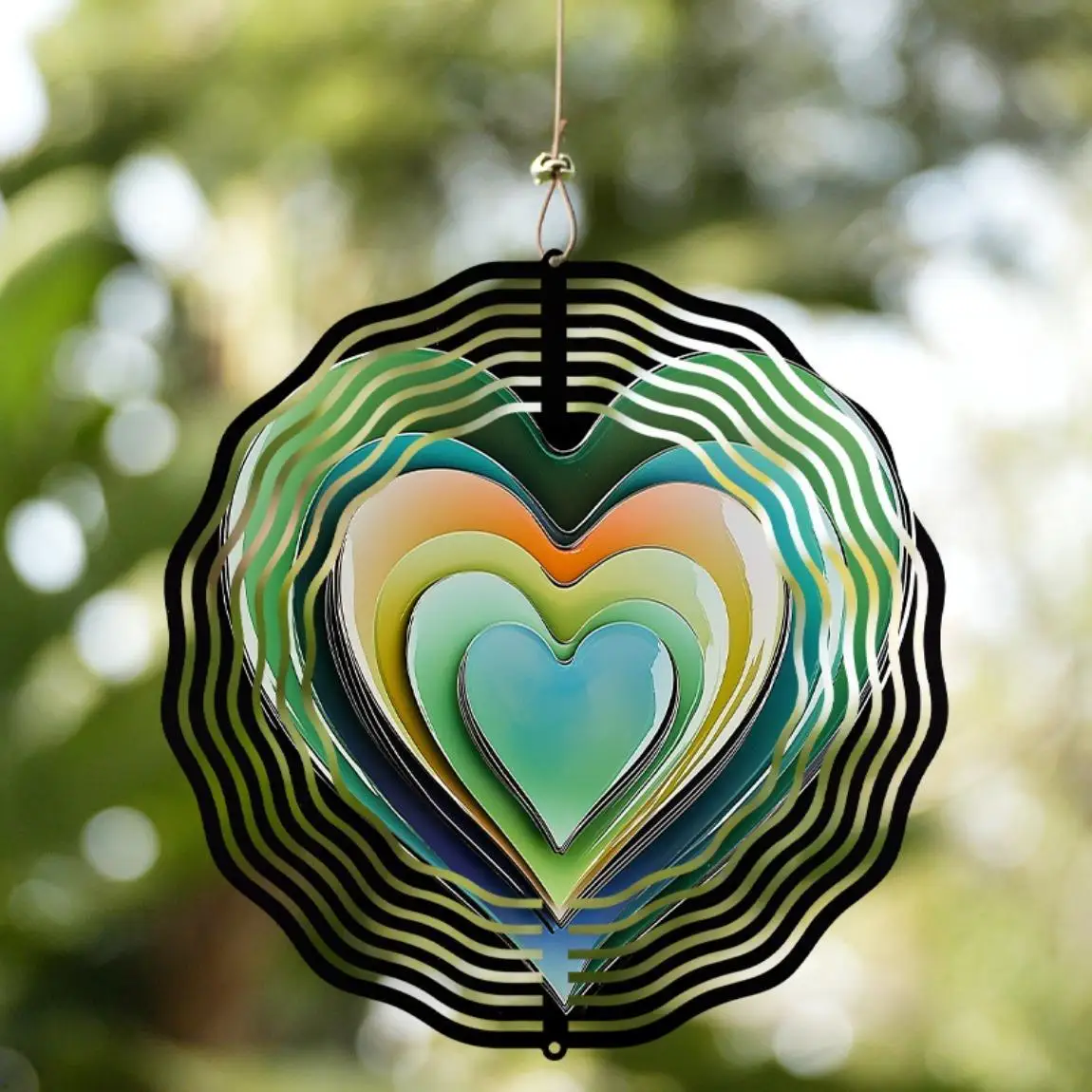 CIFBUY Regenbogen-Herz Metall-Windspiel Buntes Outdoor-Windspiel Garten-Deko Drehendes Kinetisches Kunst-Ornament