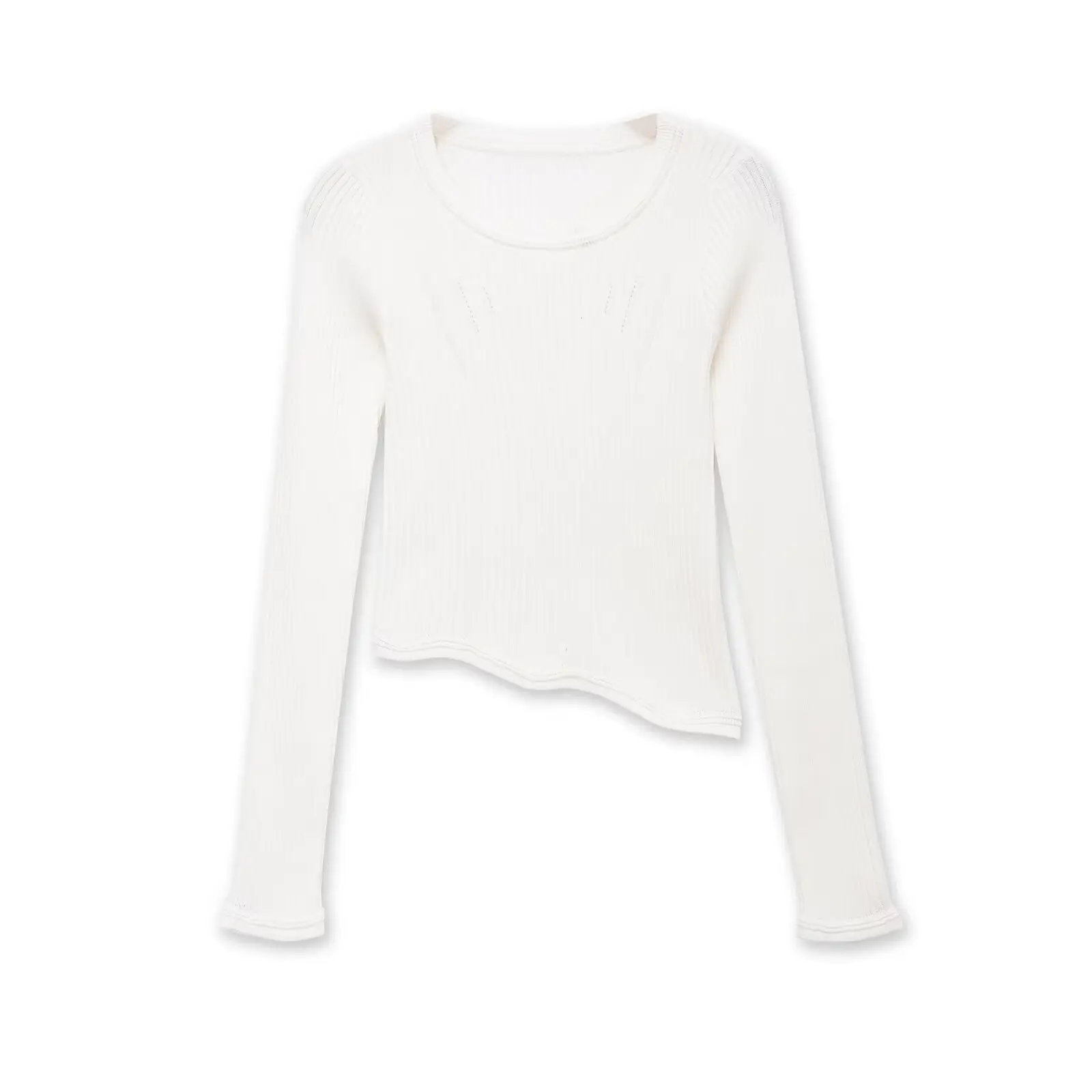 

Dave&Di European And American Style Women's Long Sleeved Round Neck Asymmetrical Short Knitted Sweater For Women