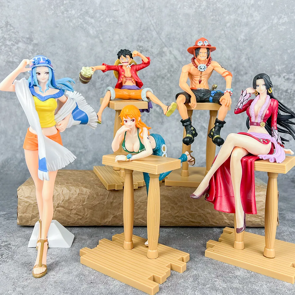 Cartoon One Piece Luffy Ace Nami Boa Hancock PVC Statue Action Figurine Desk Collectible Anime Model Toys Figures Gift