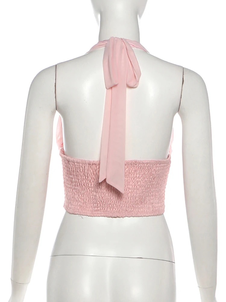 Nibber 2-teiliges Set für Damen, Neckholder, Patchwork, Fischgrätenmuster, unregelmäßiger Saum, tiefer V-Ausschnitt, Weste + Faltenrock aus Mesh mit Quasten (lang), sexy, schicker Anzug – Detail 5