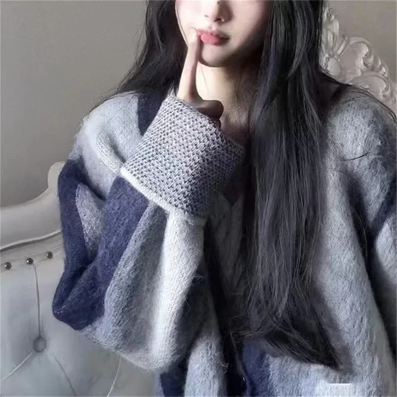 

Korean Women Knitted Sweaters Loose Coats V Neck Casual Regular Knit Cardigan Single Breasted Autumn Winter 2023 Ladies