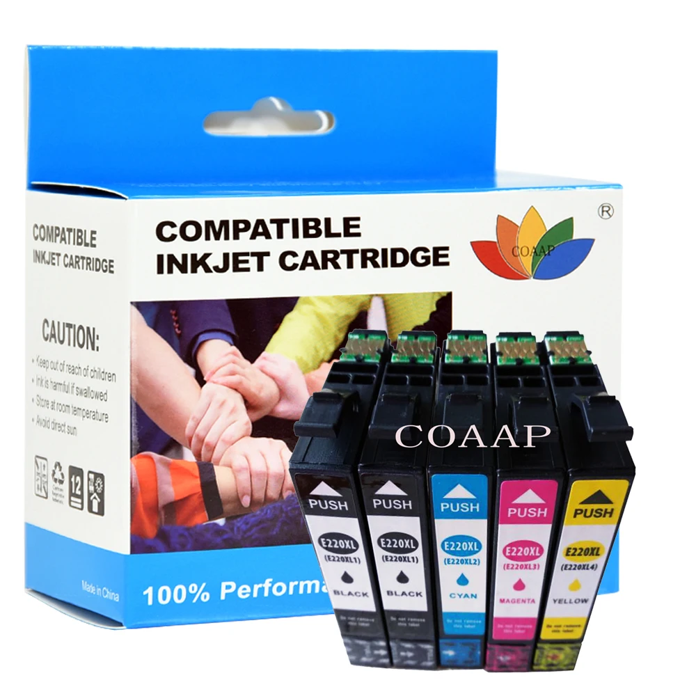 

5 упаковок, совместимых картриджей 220 T220 xl для Epson XP 320 420 424 WorkForce 2630 2650 2660