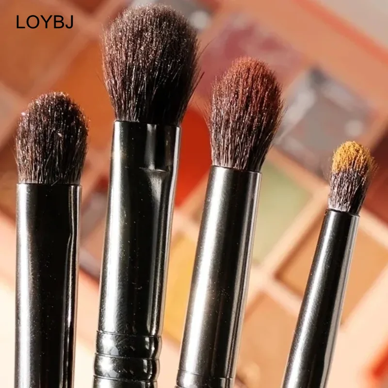 LOYBJ 4pcs Eyeshadow Brush Goat Hair Eye Makeup Brushes Cosmetic Liner Eye Shadow Contour Blending Details Make Up Brush Tools