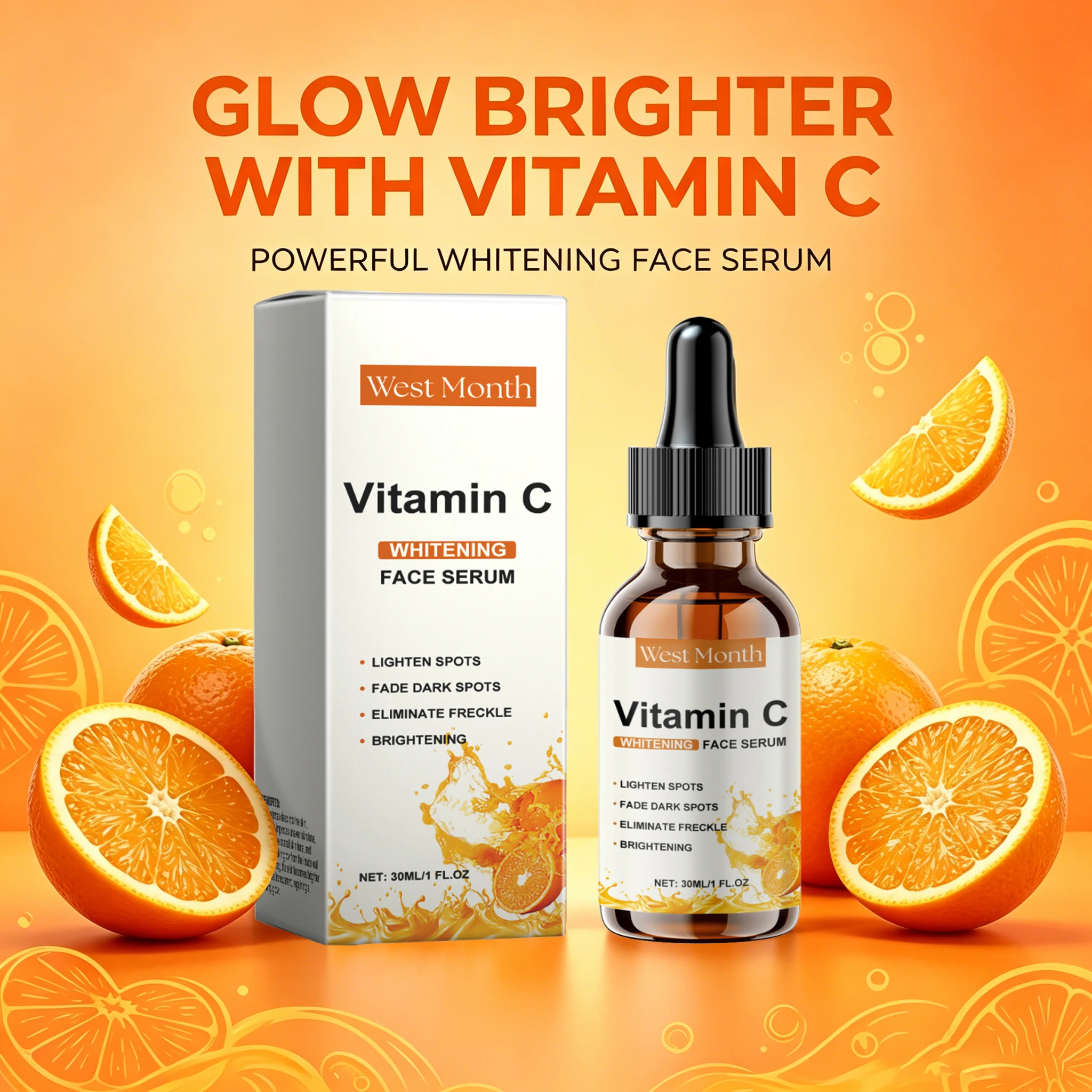 Sérum Facial de Vitamina C Vegano, Essência Iluminadora para Melhorar a Opacidade e Uniformizar o Tom da Pele, Sérum Hidratante Antioxidante