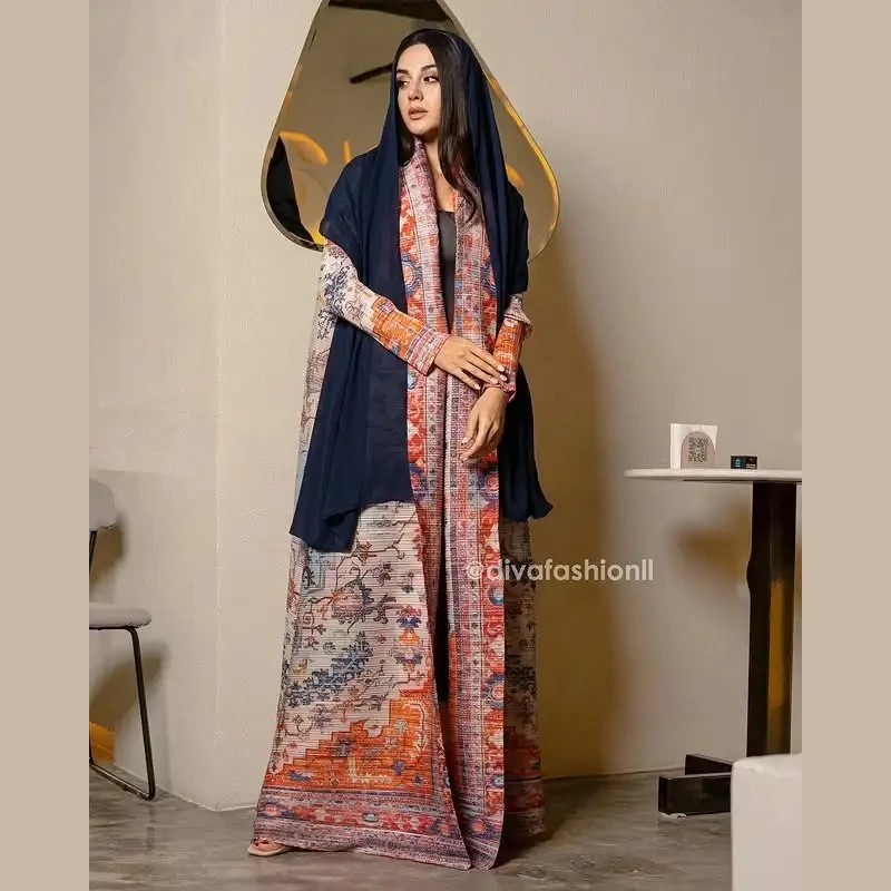 

YUDX женский плиссированный халат, классический винтажный принт, роскошный кардиган, дизайн пояса, абайи, свободный халат больших размеров, новинка осени 202, новинка