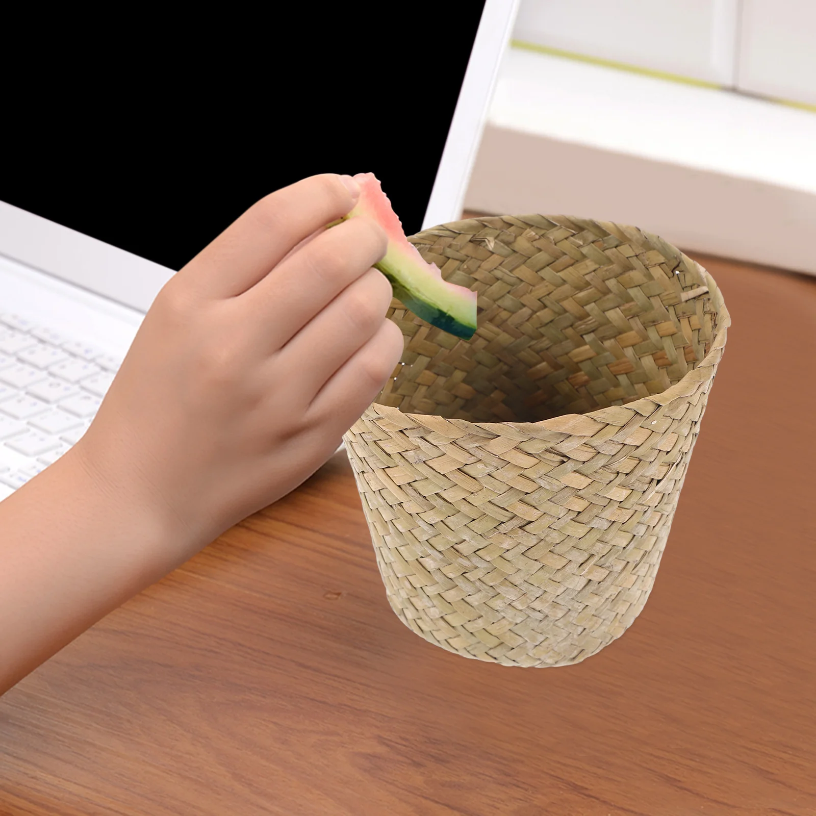 

Woven Storage Basket Natural Straw Trash Basket Home Storage Organizer Woven Trash Can Garbage Can Waste Bin