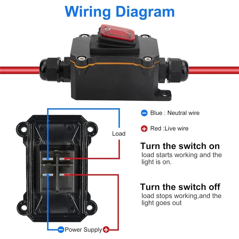 

A7THK-Встроенный выключатель питания DC12-24V DPST Тумблер включения и выключения для наружных электроприборов с красным светом и кабелем 10 AWG