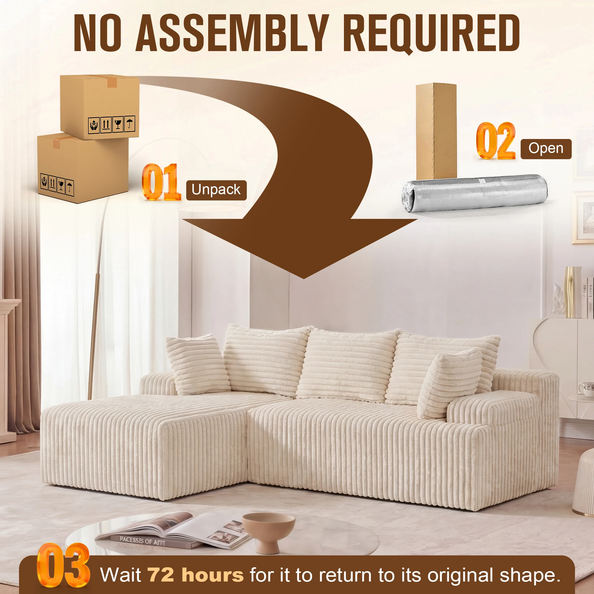 Corduroy L-Shape Sectional 4