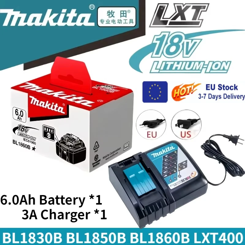 Genuine Makita 18V 6.0Ah battery with charger set for Makita 18V power tool DDF487 DTW700 GBA404 DUC150Z DHR183Z