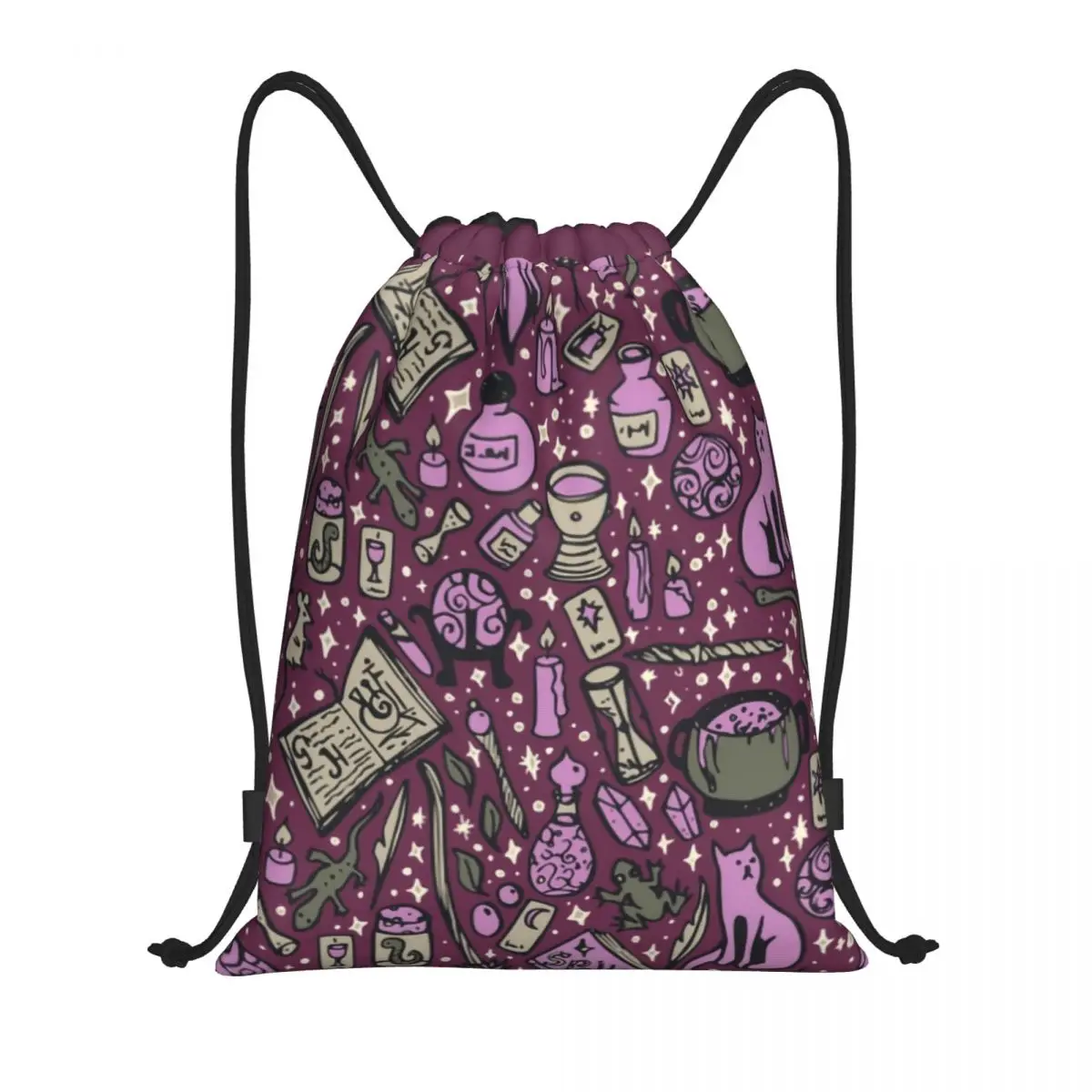 Witchy Things-mochila con cordón para hombre y mujer, saco deportivo portátil para gimnasio, Halloween, bruja escalofriante, gato, bolsa de entrenamiento