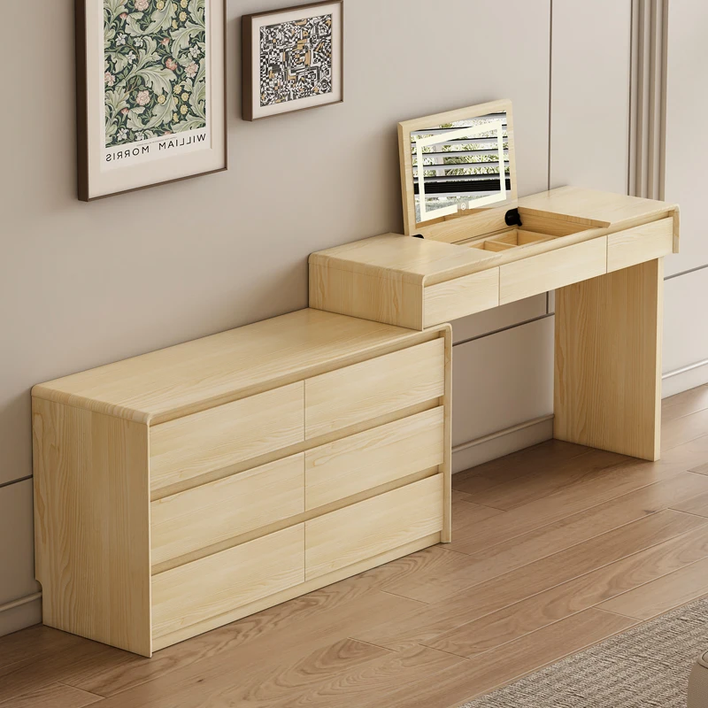 

Solid wood dresser and chest integrated, modern and simple at the end of the bedroom bed, flip cover hidden mirror